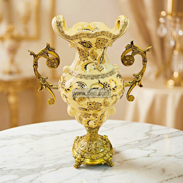 17 Inch Exclusive Ceramic Vase with Metal Base RY3566