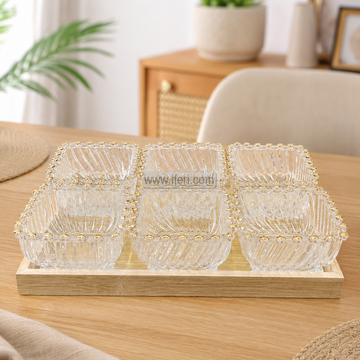6 Pcs Exclusive Golden Rim Glass Firni, Dessert Serving Bowl Set with Tray RH0528-1