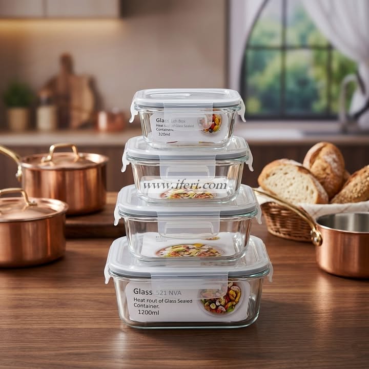 4 Pcs Oven Proof Glass Food Container Set RY36673