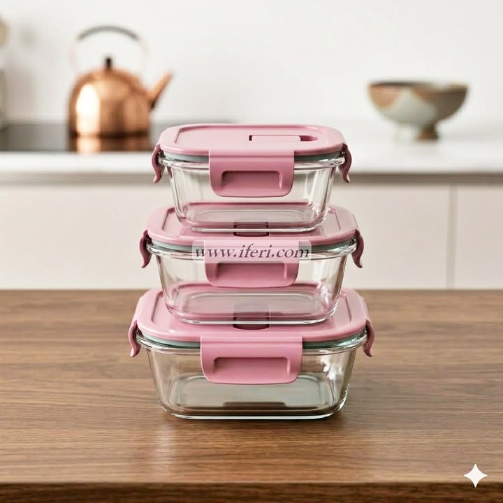 3 Pcs Oven Proof Glass Food Container Set RY36675