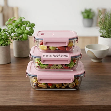3 Pcs Oven Proof Glass Food Container Set RY36679