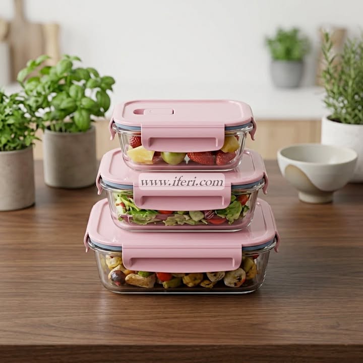 3 Pcs Oven Proof Glass Food Container Set RY36679