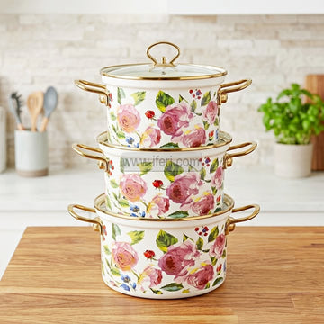 3 Pcs Enamel Soup Pot, Stew Pot, Casserole, Cookware with Lid RY0518
