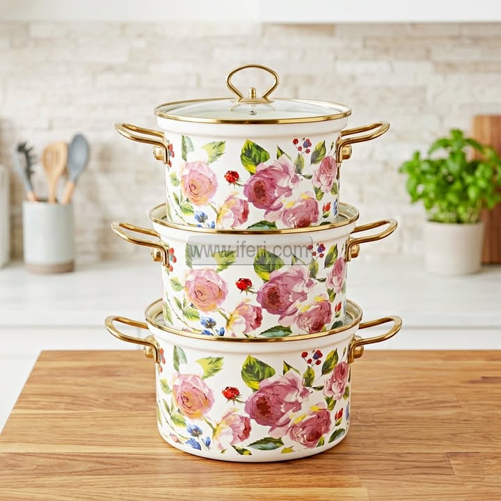 3 Pcs Enamel Soup Pot, Stew Pot, Casserole, Cookware with Lid RY0518