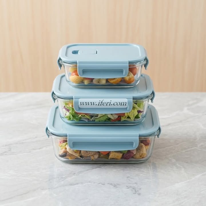 3 Pcs Oven Proof Glass Food Container Set RY36678
