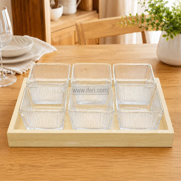 6 Pcs Exclusive Golden Rim Glass Firni, Dessert Serving Bowl Set with Tray RH0525