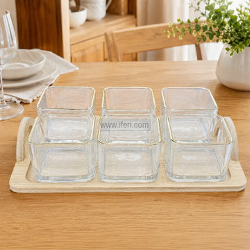 6 Pcs Exclusive Golden Rim Glass Firni, Dessert Serving Bowl Set with Tray RH0524