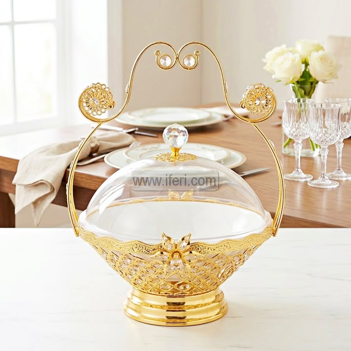 12.5 Inch Golden Chafing Dish/Dessert Serving Bowl with Lid RH0513