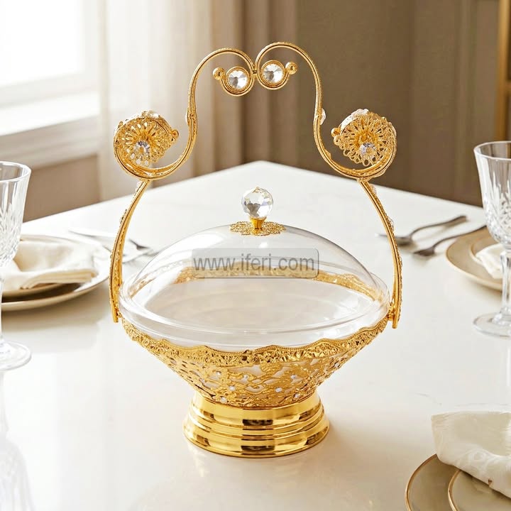 13.5 Inch Golden Chafing Dish/Dessert Serving Bowl with Lid RH0516