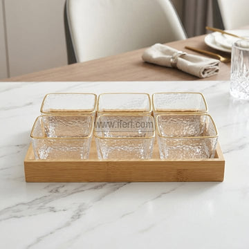 6 Pcs Exclusive Golden Rim Glass Firni, Dessert Serving Bowl Set with Tray RH0526