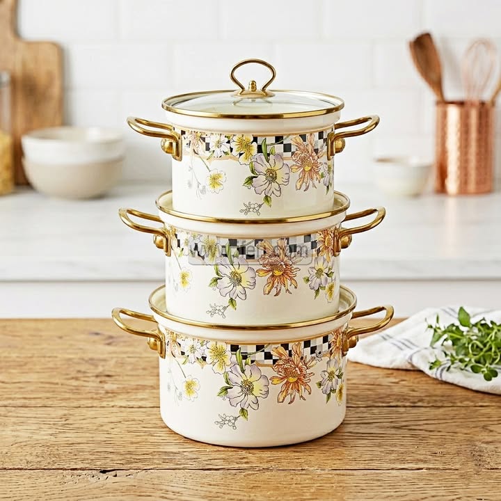 3 Pcs Enamel Soup Pot, Stew Pot, Casserole, Cookware with Lid RY0517