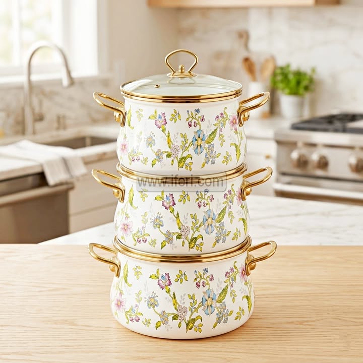 3 Pcs Enamel Soup Pot, Stew Pot, Casserole, Cookware with Lid RY0520