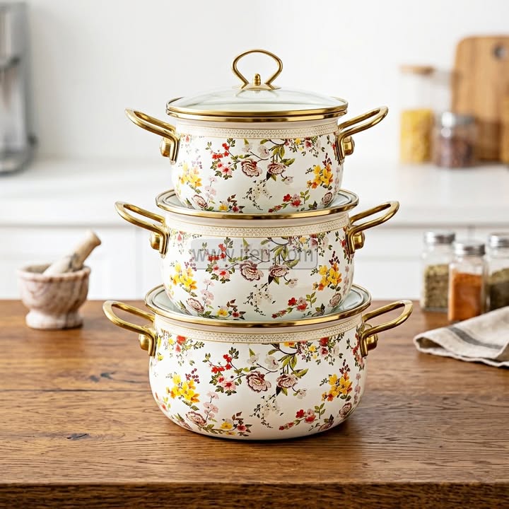 3 Pcs Enamel Soup Pot, Stew Pot, Casserole, Cookware with Lid RY0516