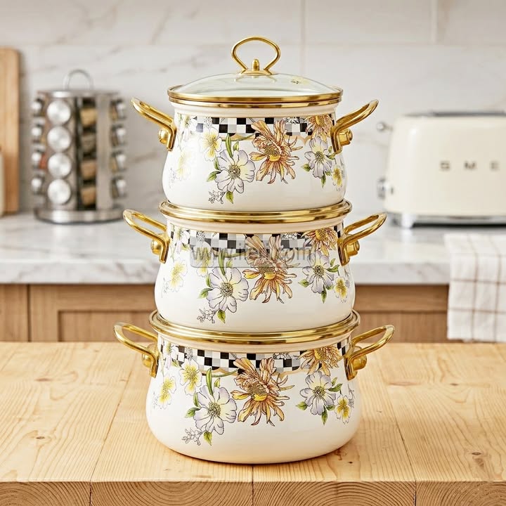 3 Pcs Enamel Soup Pot, Stew Pot, Casserole, Cookware with Lid RY0519