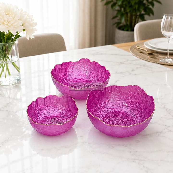 3 Pcs Exclusive Golden Rim Glass Serving Bowl Set RH0523