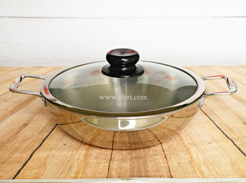 28 cm SKB Stainless Steel 3 layer Korai with Glass Lid SN0705