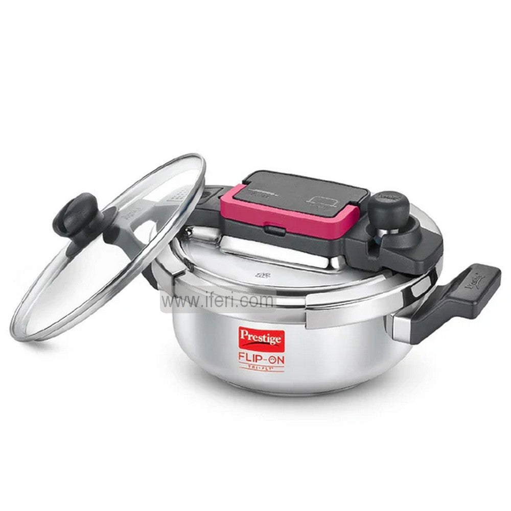 2 Liter Prestige FLIP-ON Tri-Ply Stainless Steel Pressure Cooker with Glass Lid PG20710