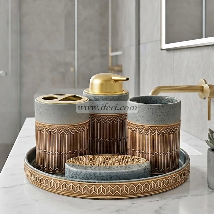 5 Pcs Luxury Ceramic Bathroom Soap Dispenser Set TB1705