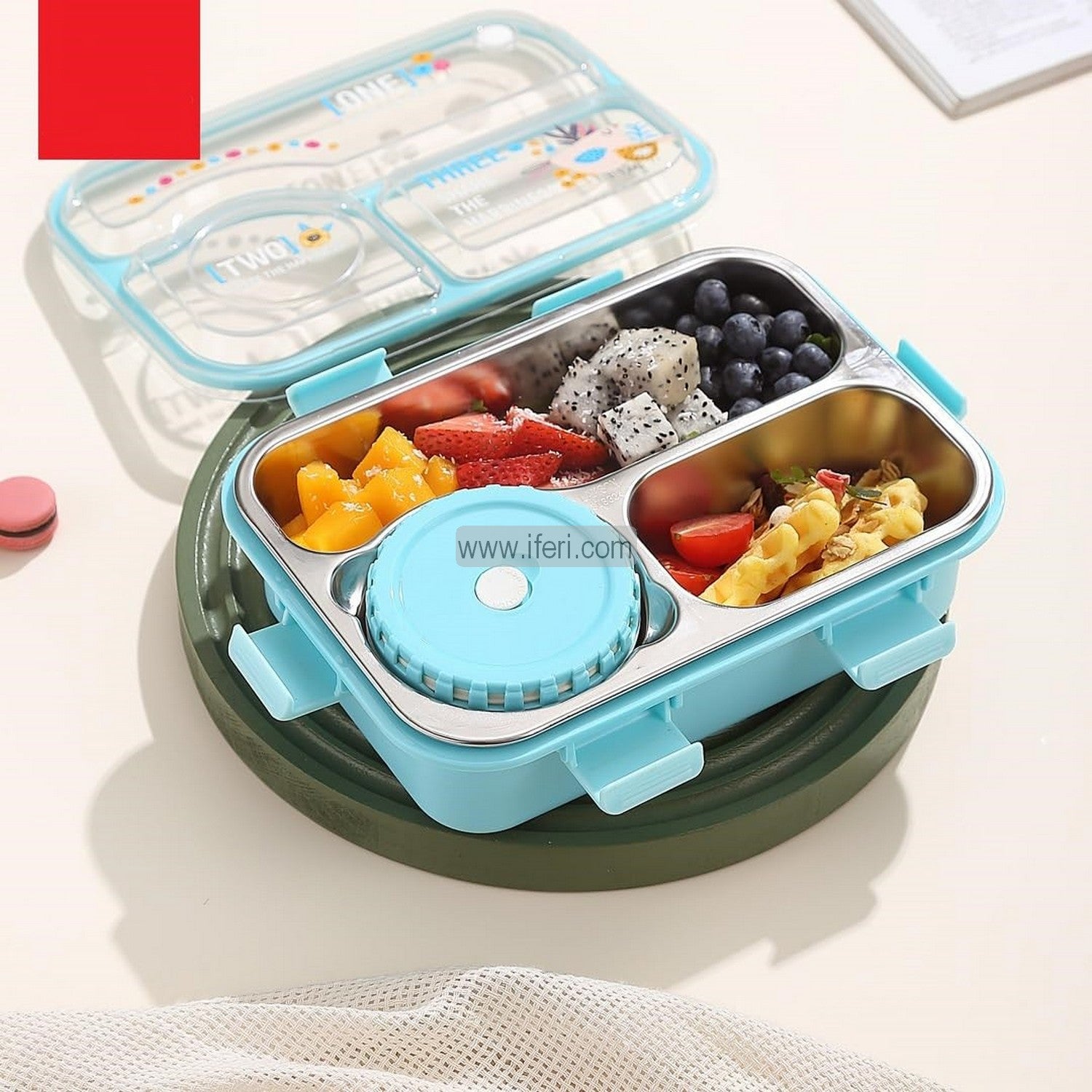 3 Part Airtight Stainless Steel Tiffin Box Food Container with Spoons SF0172