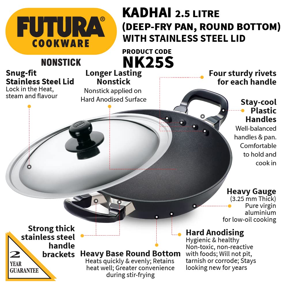 2.5 Liter Futura Non Stick Karai, Cookware with SS Lid SRC006