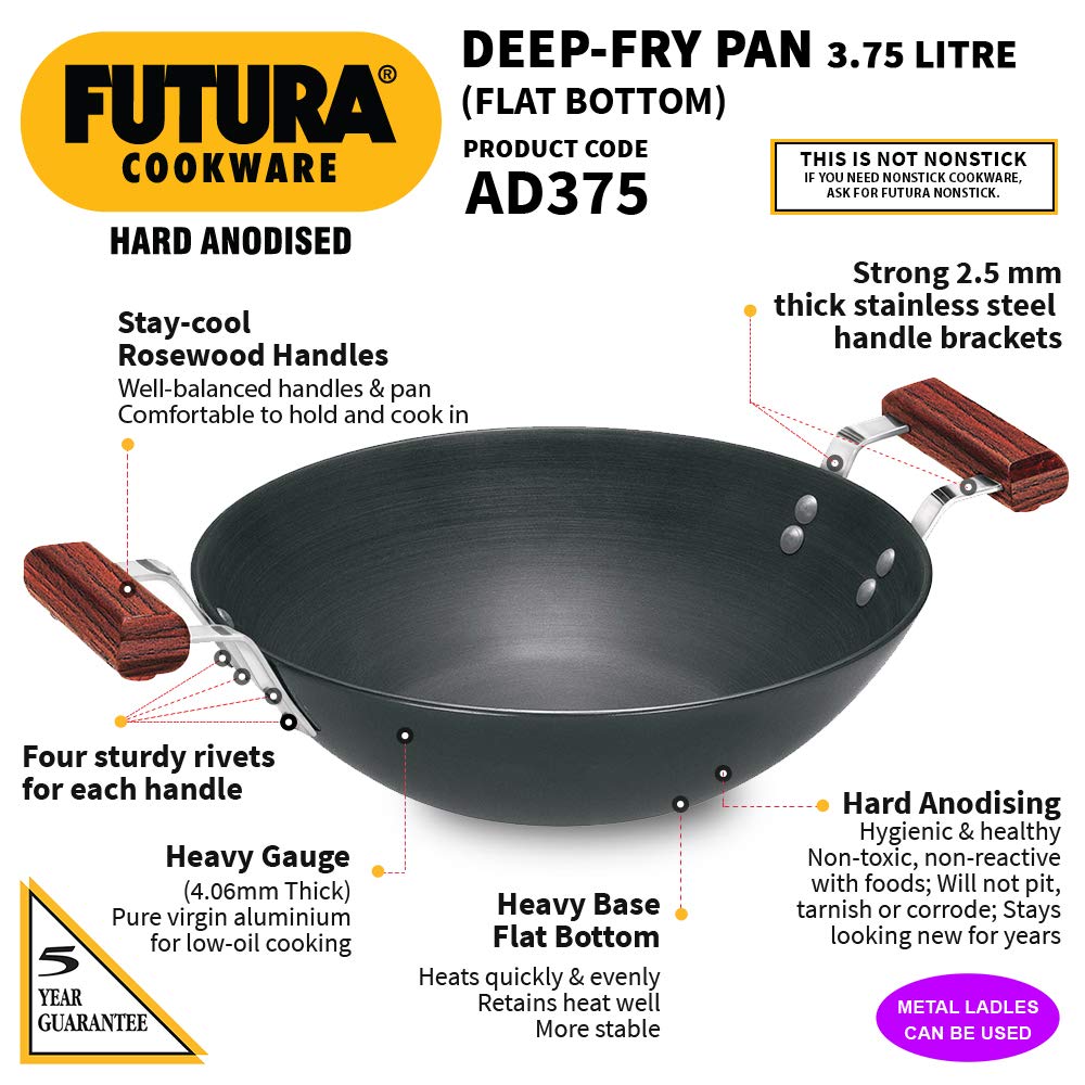 3.75 Liter Futura Hard Anodised Karai, Cookware with SS Lid SRC009