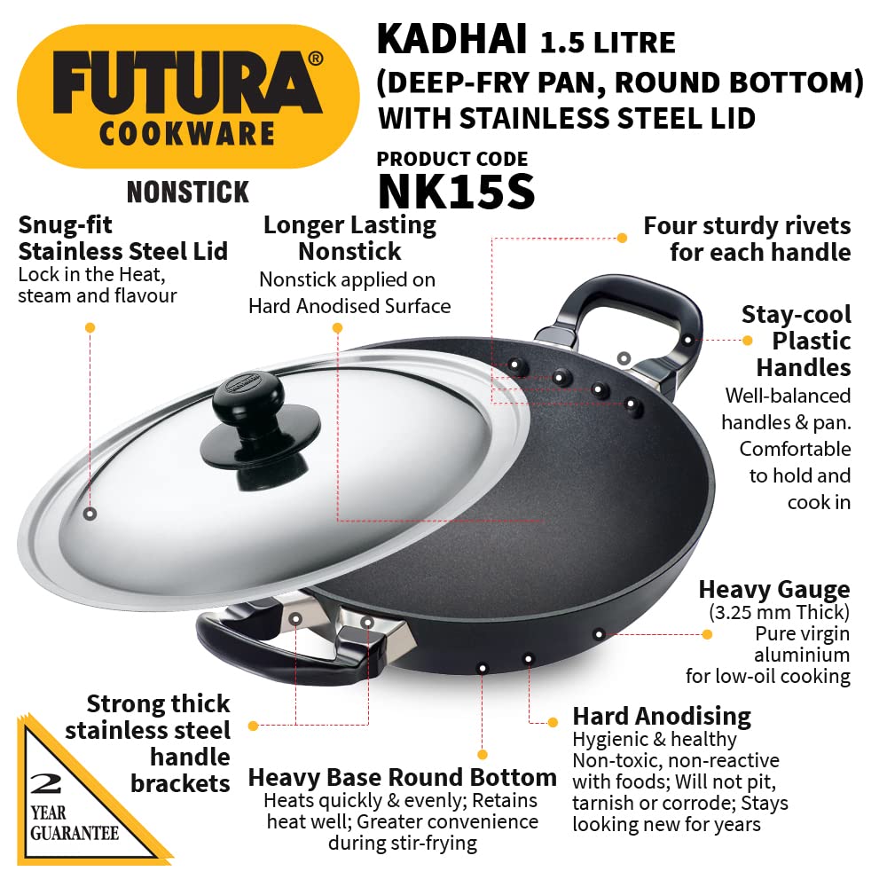 1.5 Liter Futura Non Stick Karai, Cookware with SS Lid SRC005