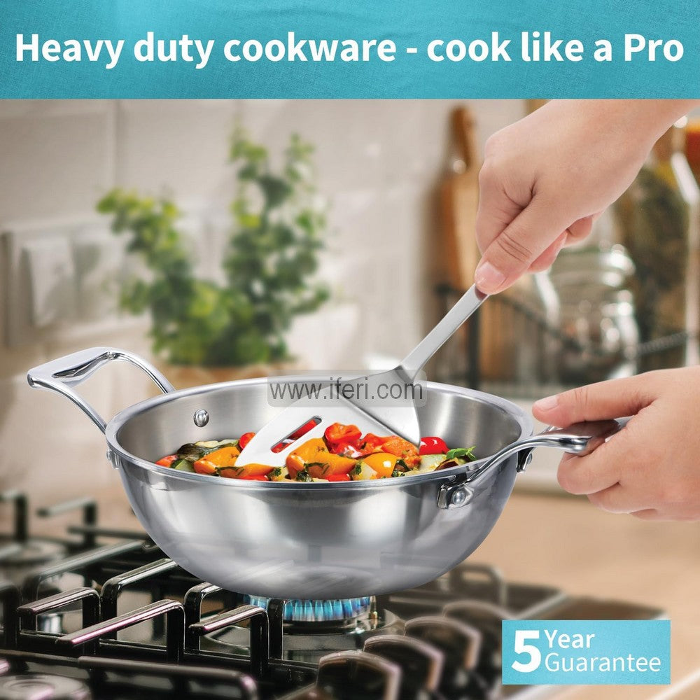 6 Liter Hawkins Pro Tri-Ply Stainless Steel Deep Karai / Cookware with Stainless Steel Lid ALM6505