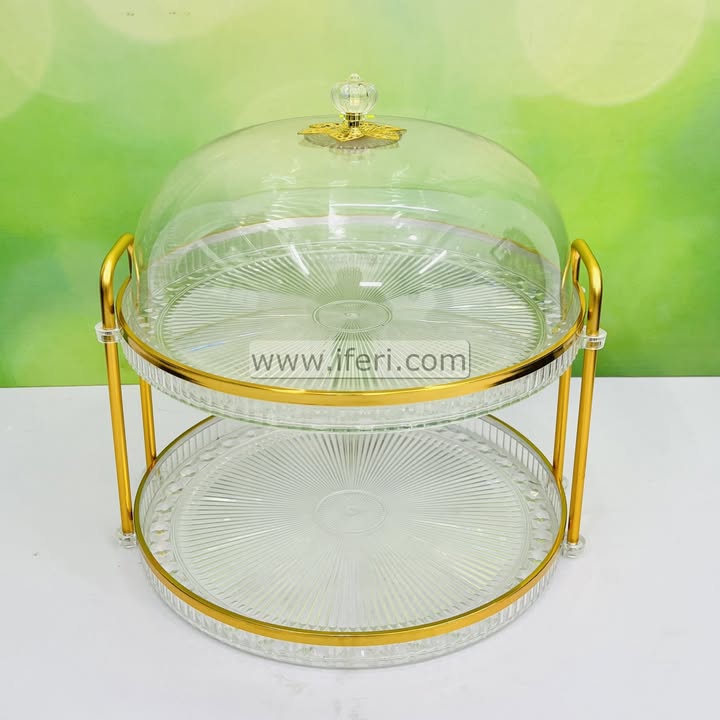 2 Tier Acrylic Cake, Dessert, Appetizer Serving Stand with Lid ARF054