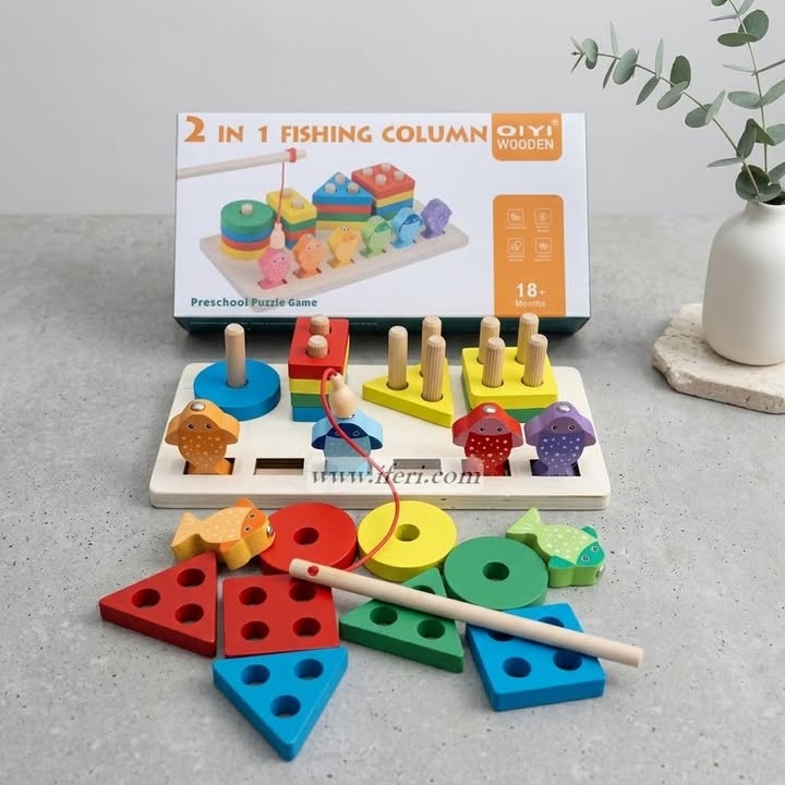 Wooden 2-in-1 Magnetic Fishing Game & Geometric Shape Sorter MP1010