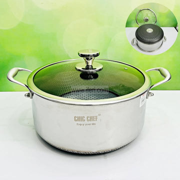 28cm Chic Chef Uncoated Honeycomb Design Stainless Steel Non-Stick Cookware / Saucepan with Lid DL6941