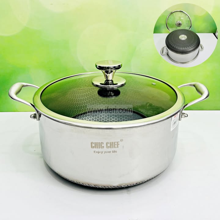 32cm Chic Chef Uncoated Honeycomb Design Stainless Steel Non-Stick Cookware / Saucepan with Lid DL6941