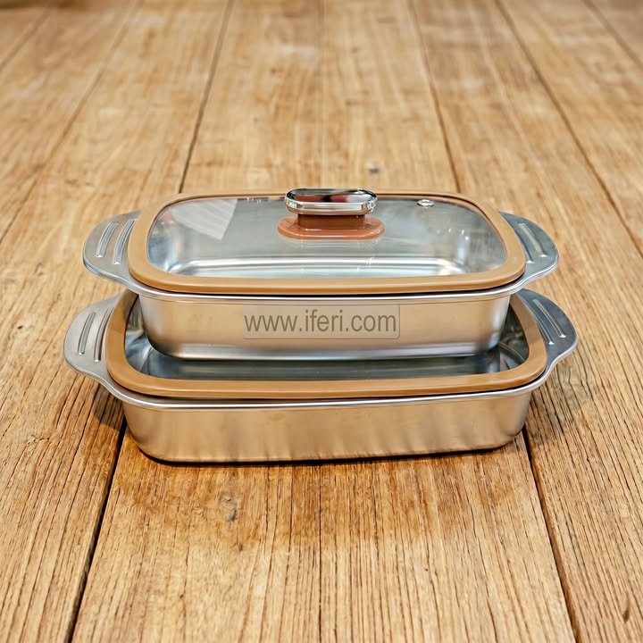 2 Pcs Stainless Steel Casserole Set with Lid RY36808
