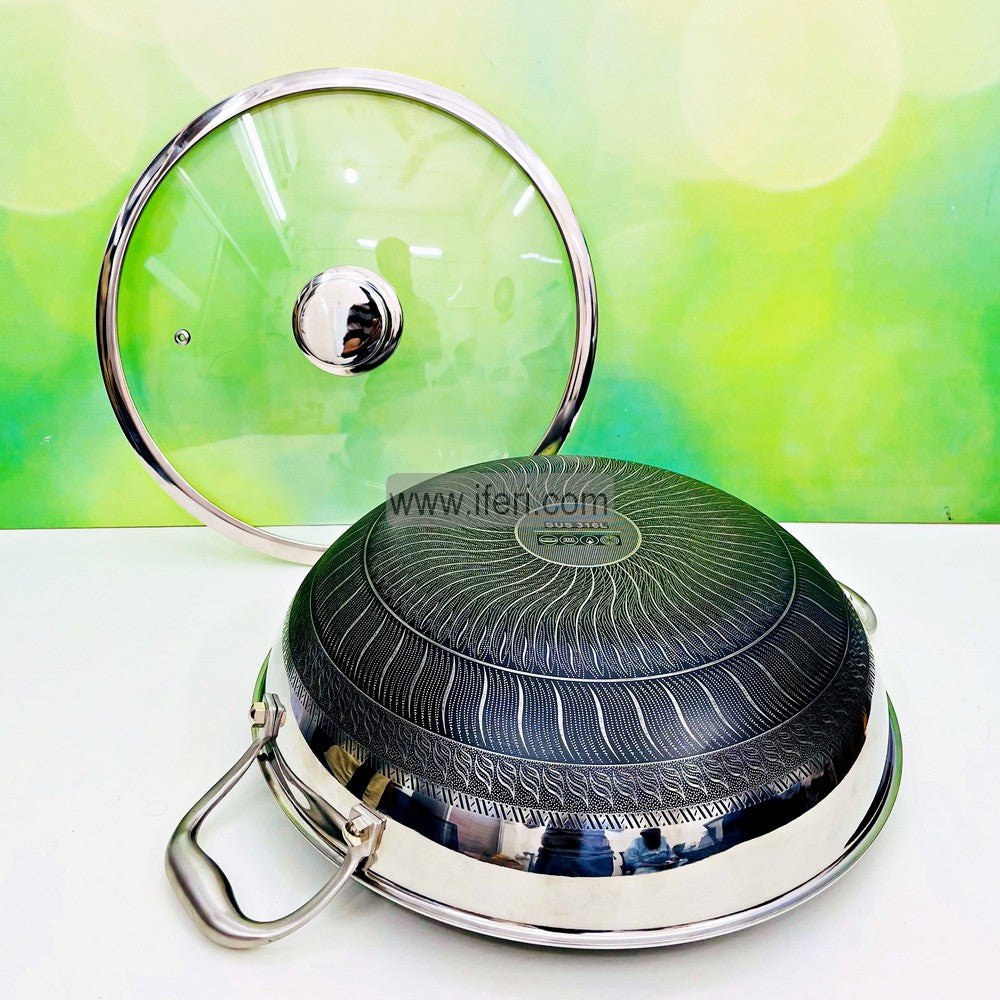 30cm Uncoated Honeycomb Design Stainless Steel Non-Stick Cookware / Karai with Lid TG10725