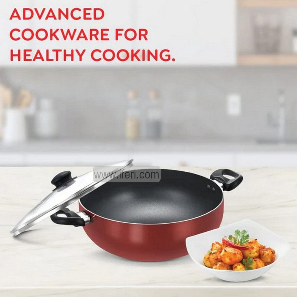 24cm Prestige Omega Deluxe Non-Stick Deep Kadai, Cookware with Glass Lid PG36725