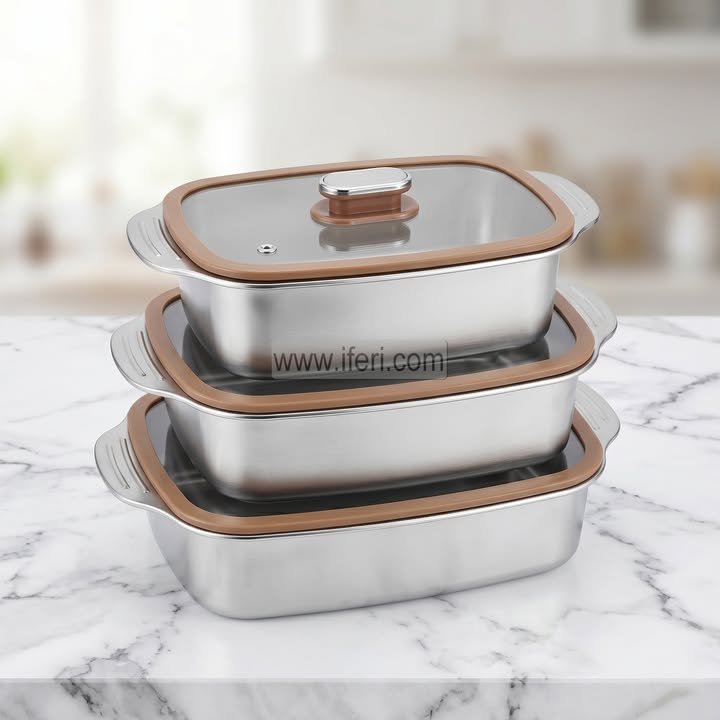 3 Pcs Stainless Steel Casserole Set with Lid RY36805