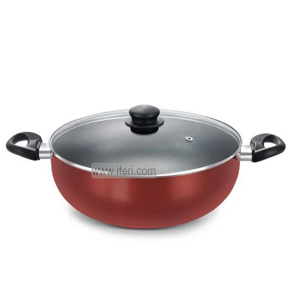 24cm Prestige Omega Deluxe Non-Stick Deep Kadai, Cookware with Glass Lid PG36725