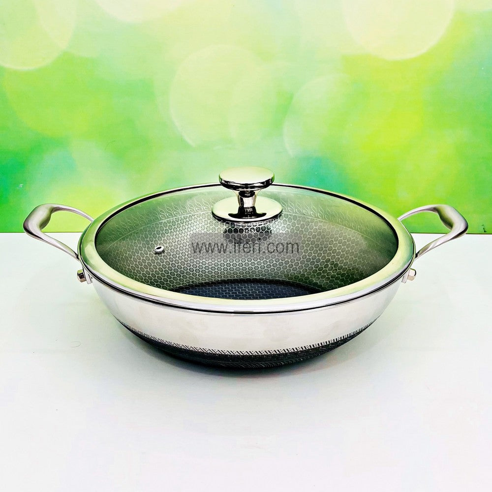 30cm Uncoated Honeycomb Design Stainless Steel Non-Stick Cookware / Karai with Lid TG10725