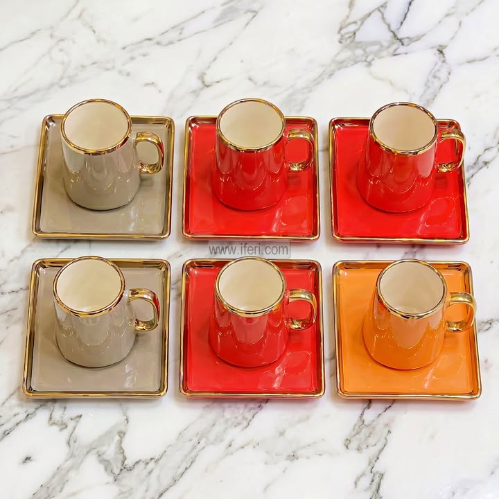12 Pcs Multicolor Ceramic Tea Cup & Saucer Set EB21671