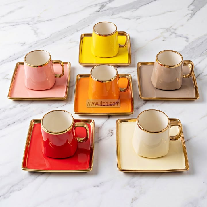 12 Pcs Multicolor Ceramic Tea Cup & Saucer Set EB21669
