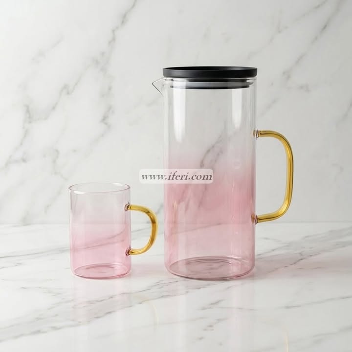7 Pcs Borosilicate Glass Water Juice Jug & Mug Set OMR1036