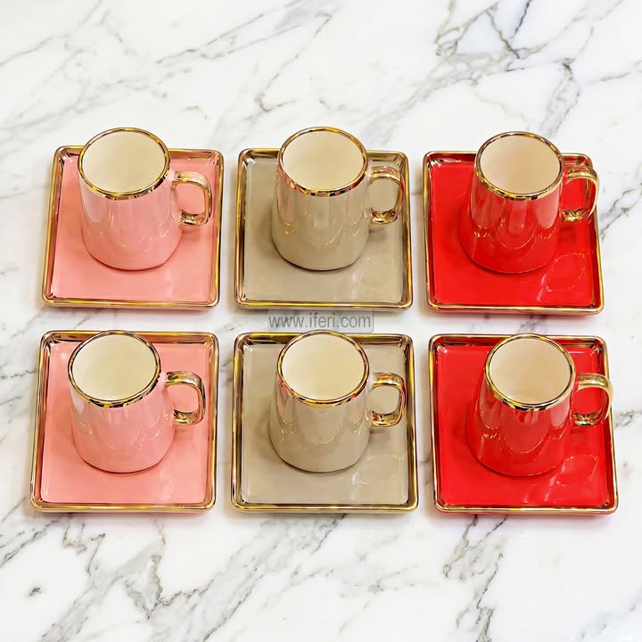 12 Pcs Multicolor Ceramic Tea Cup & Saucer Set EB21670
