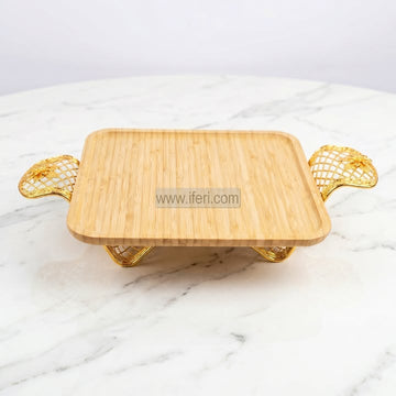 9.5 Inch Bamboo Cake, Dessert, Appetizer Serving Stand / Platter with Metal Stand DL6971