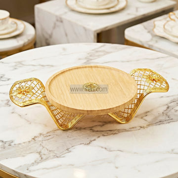 7.5 Inch Bamboo Cake, Dessert, Appetizer Serving Stand / Platter with Metal Stand DL6970