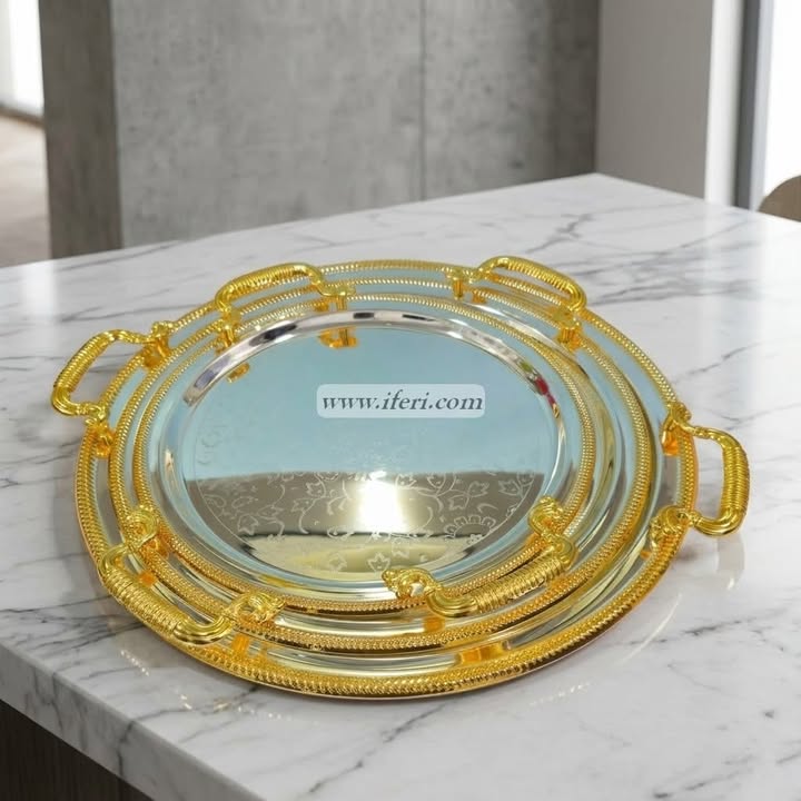 3 Pcs Exclusive Round Metal Serving Tray OMR1050