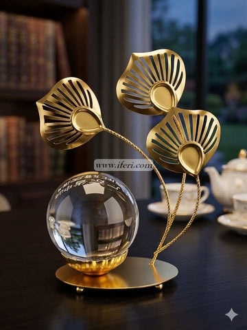 Luxury Crystal Ball & Golden Leaf Decorative Showpiece GA2010