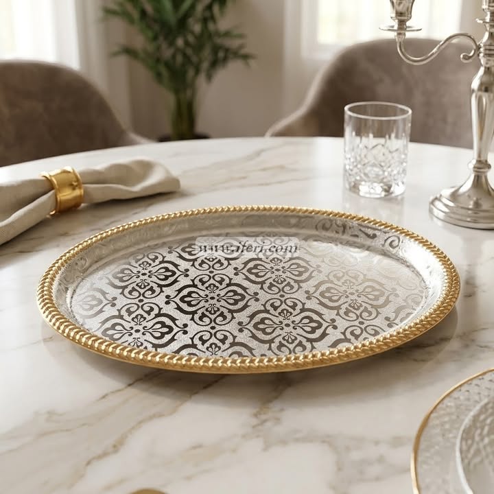 10.8 Inch Gold Embossed Serving Tray OMR1063