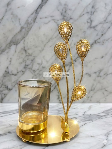 Luxury Golden Crystal Floral Candle Holder GA2021