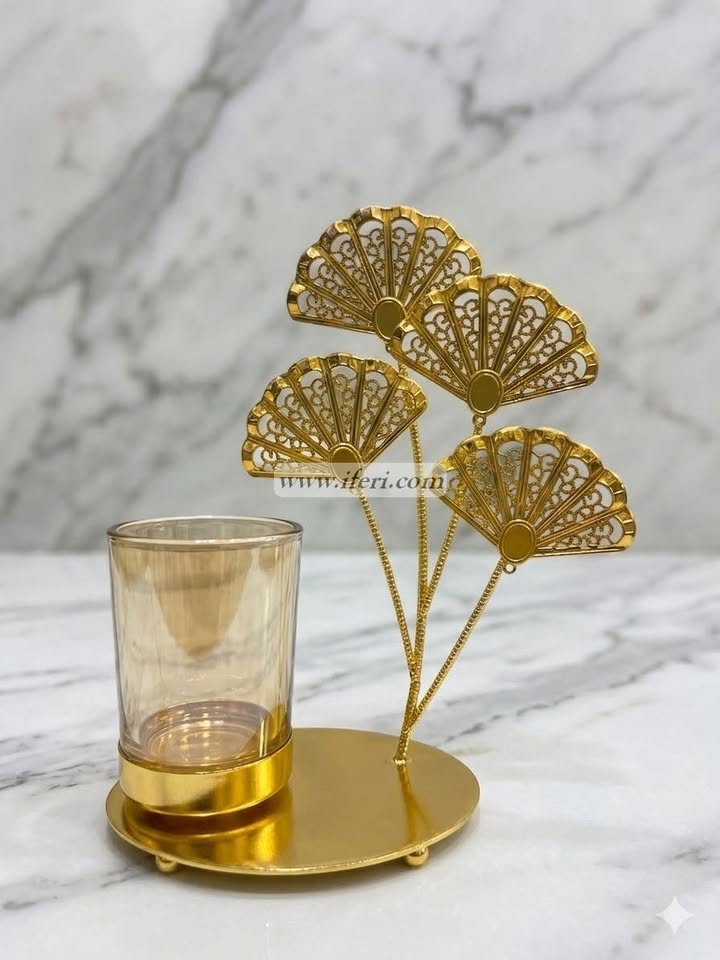 Luxury Golden Fan Leaf Glass Candle Holder GA2022