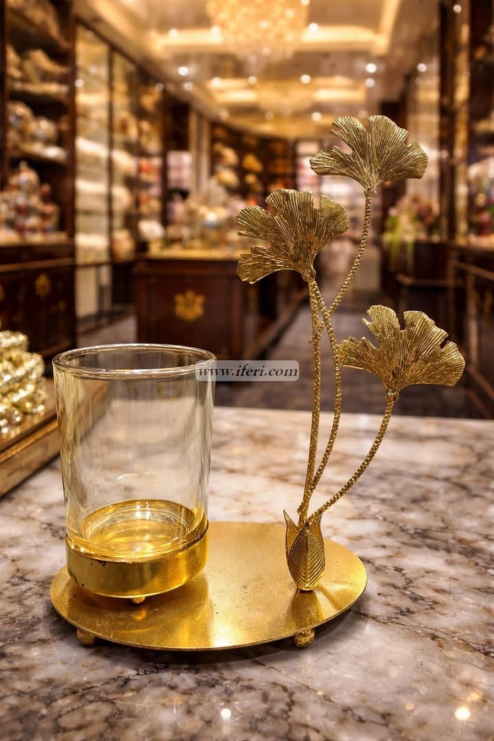 Luxury Golden Ginkgo Leaf Glass Candle Holder GA2019