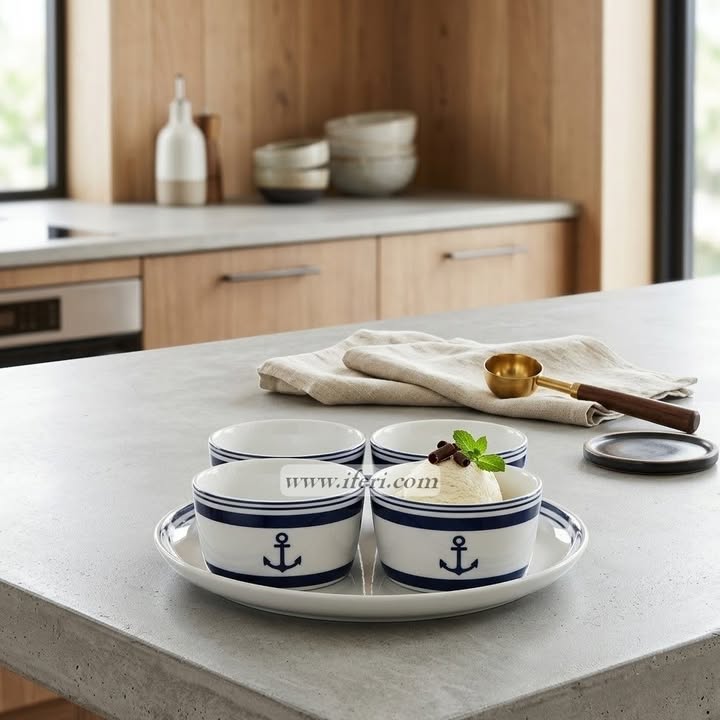 4 Pcs Ceramic Ice-cream Bowl with Tray CGA0424